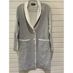 MIIK Women's XS Long Sleeve Button Down Longline Cardigan Gray white bamboo mix